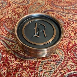 8 Vintage Hyde Park Copper Monogram Coasters “R”